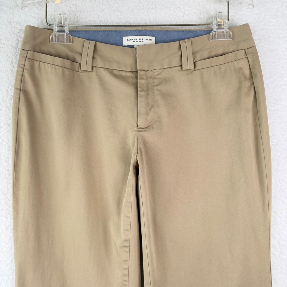 Banana Republic Logan Fit Khaki Straight Leg Stretch Pants Womens 4L Tall Tan